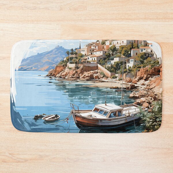 Item preview, Summer Serenity: Mediterranean Coastal Town Illustration designed and sold by PaintbrushPlace.