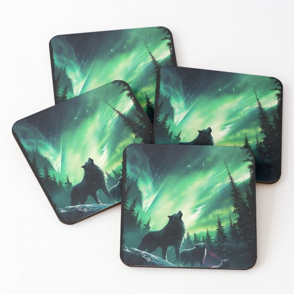 Item preview, Wolf Northern Light Aurora Borealis Scenery Mountains Rivers Trees designed and sold by NLTees.