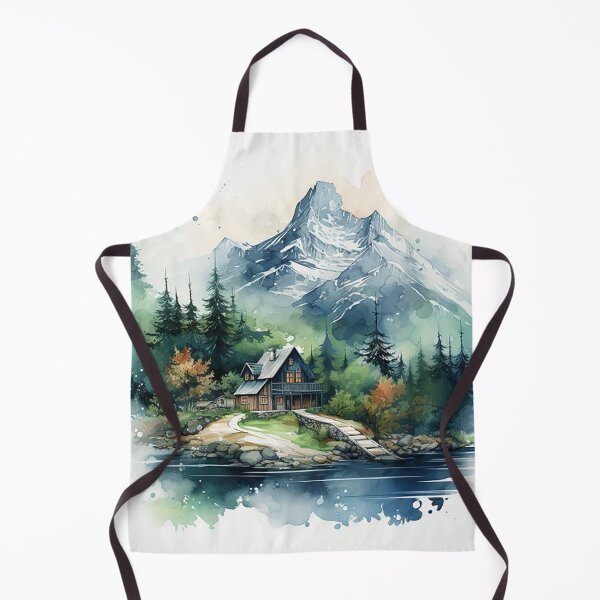 Item preview, Alpine Serenity: Winter Watercolor Rendering of Snowy Cabin & Pines designed and sold by PaintbrushPlace.