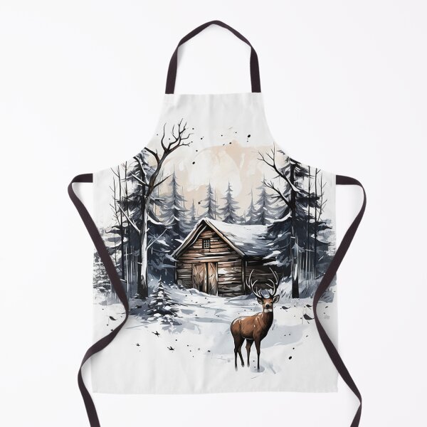 Item preview, Winter Whisper: Scandinavian Cabin & Deer in Serene Snowfall Ink Drawing designed and sold by PaintbrushPlace.