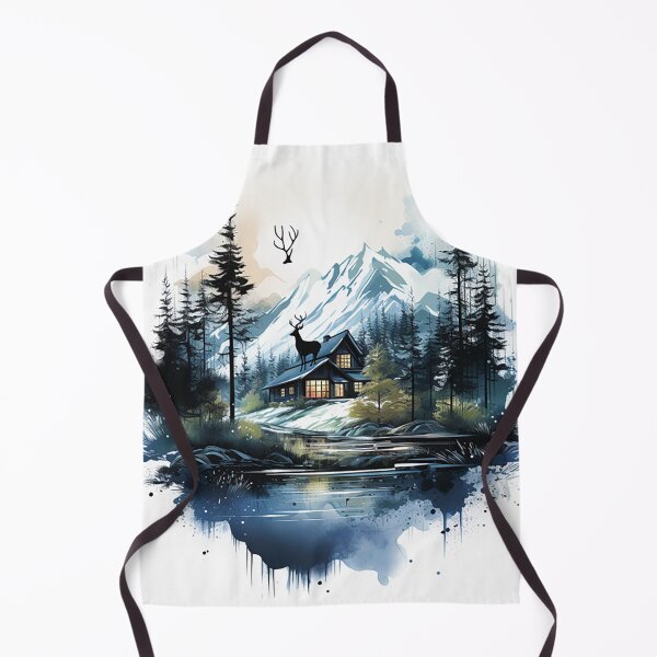 Item preview, Winter Solitude: Ink Drawing of a Scandinavian Cabin & Deer in Snowfall designed and sold by PaintbrushPlace.