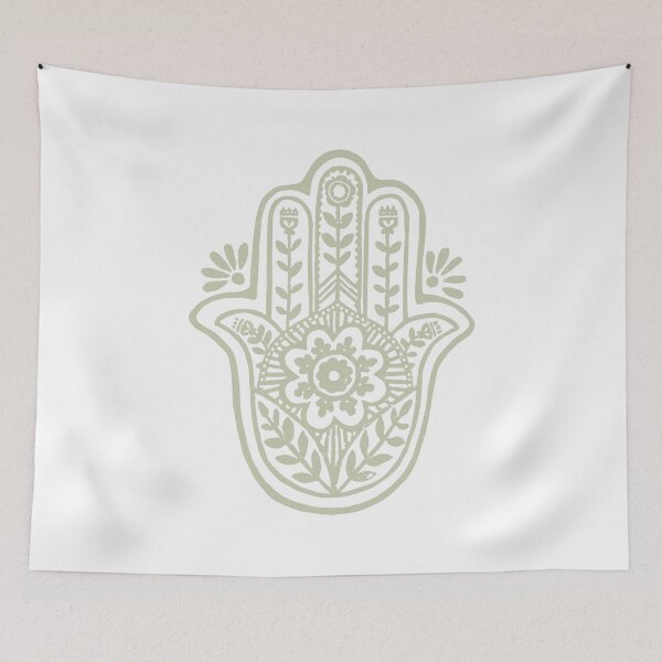 Item preview, Hamsa Flora Linocut - Snow + Tea designed and sold by Irene Estelle.