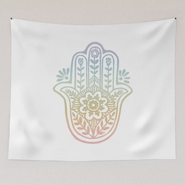 Artikelvorschau, Hamsa Flora Linocut - Snow + Rainbow Sorbet entworfen und verkauft von Irene Estelle.
