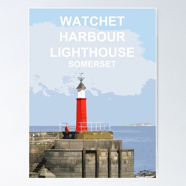 Item preview, Watchet Harbour Lighthouse Somerset.Travel location poster designed and sold by BarbaraGlebska.