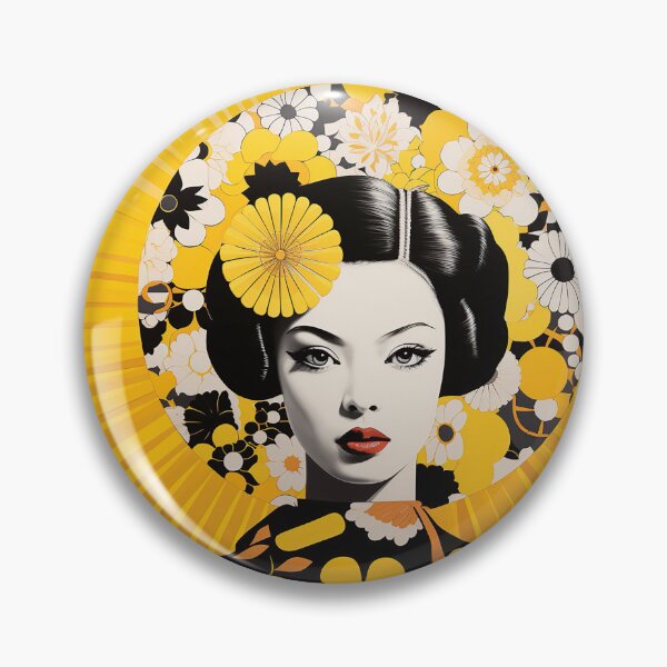 Item preview, Japanese Maiko 70s flowers yellow designed and sold by Meeheemaha.