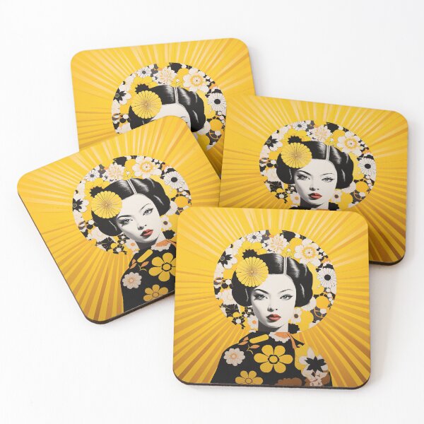 Item preview, Japanese Maiko 70s flowers yellow designed and sold by Meeheemaha.