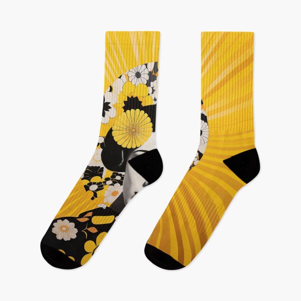 Item preview, Japanese Maiko 70s flowers yellow designed and sold by Meeheemaha.