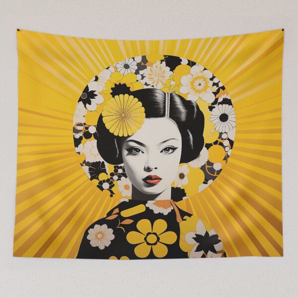Item preview, Japanese Maiko 70s flowers yellow designed and sold by Meeheemaha.