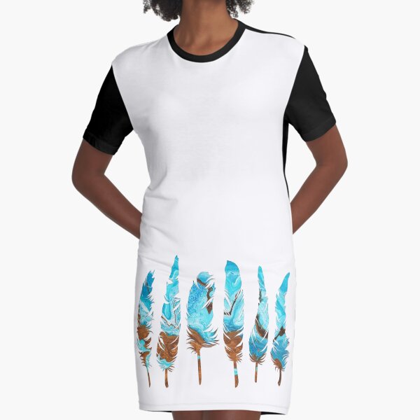 Birds of a Feather: Aqua & Teal Graphic T-Shirt Dress