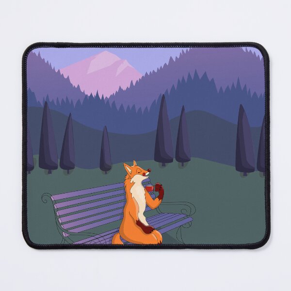 Item preview, Hand drawn cartoon fox sitting on a bench with the mountain view and drinking coffee. Vector illustration designed and sold by Familyshmot.