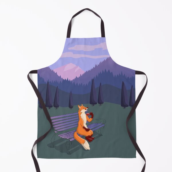 Item preview, Hand drawn cartoon fox sitting on a bench with the mountain view and drinking coffee. Vector illustration designed and sold by Familyshmot.