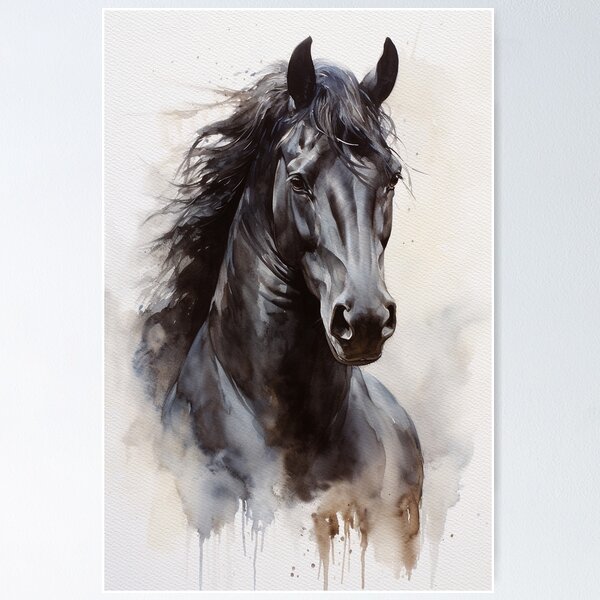 Item preview, Black Horse in Watercolor Painting/Art print/Poster  designed and sold by MahsaWatercolor.