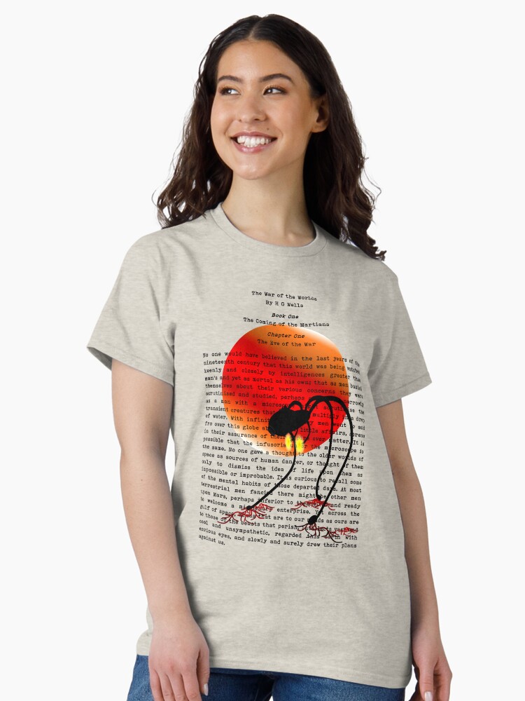 Thumbnail 2 of 7, Classic T-Shirt, The War of the Worlds by H G Wells Page One designed and sold by TheFiveFive.