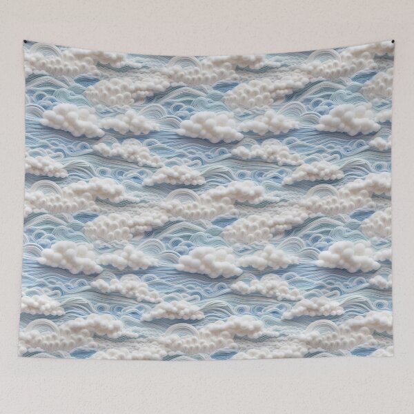 Item preview, 3D embroidery Soft Cotton Blue and White Fluffy Clouds designed and sold by wizardsncastles.