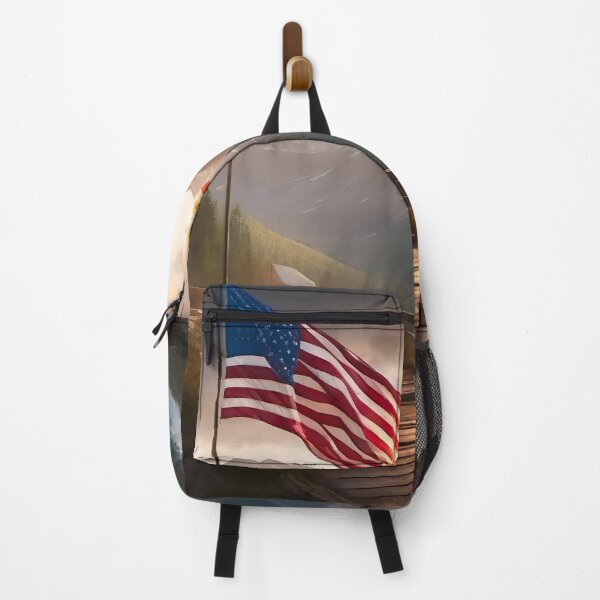 Item preview, American flag with mountains in the background designed and sold by AiArtworkz.