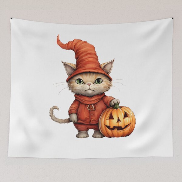 Item preview, Cute Red Halloween Kitty with pumpkin designed and sold by Lil-Satu.