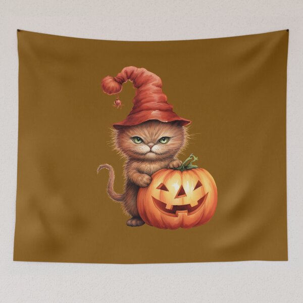 Item preview, Tricky cute Red Halloween Kitty with pumpkin designed and sold by Lil-Satu.