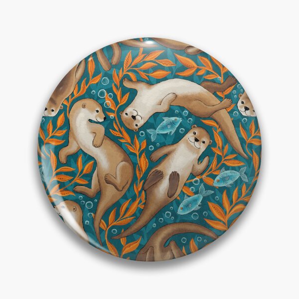 Item preview, Sweet Swimming Otters in Dark Teal and Orange Gouache designed and sold by micklyn.