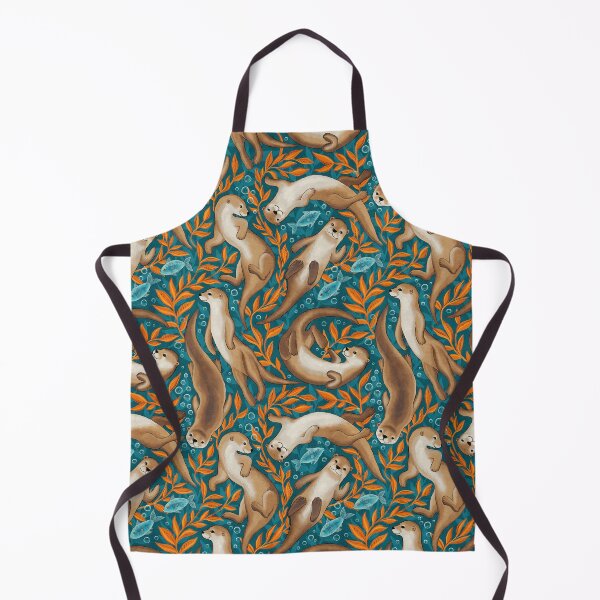 Item preview, Sweet Swimming Otters in Dark Teal and Orange Gouache designed and sold by micklyn.