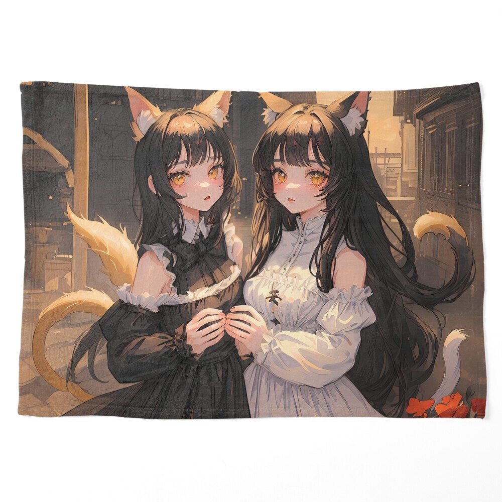 Fantasy Neko catgirl drawing hold hands