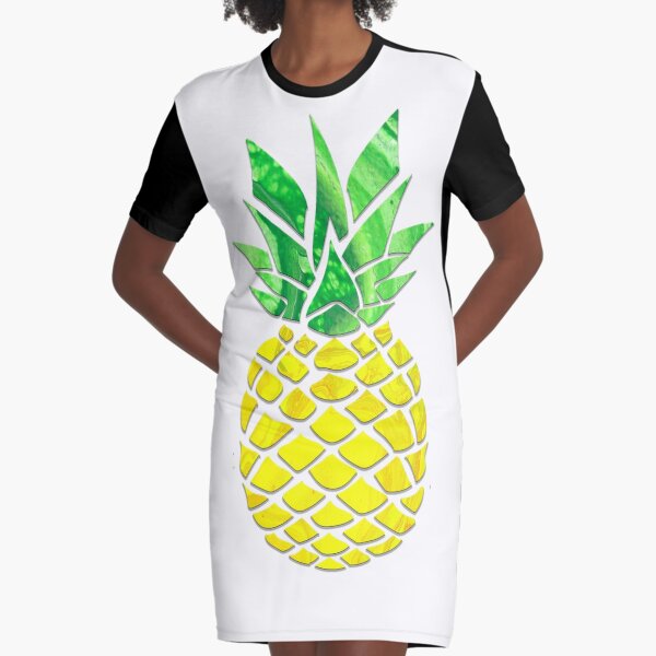 Pineapple Acrylic Pour Graphic T-Shirt Dress