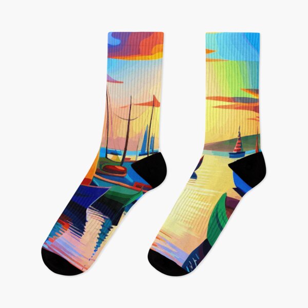 Item preview, Colorful Harbor Boats at Sunset designed and sold by Vicky Brago-Mitchell®.