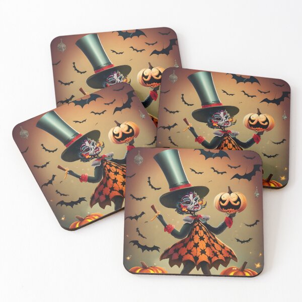 Item preview, Halloween Magician Woman with Flying Bats and Pumpkins Abstract Illustration designed and sold by AgarutanPrint.