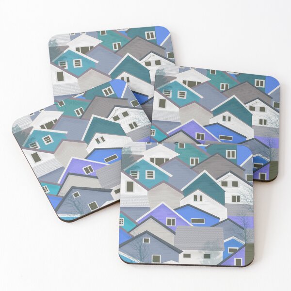 Item preview, Digital drawing of Roof tops in autumn blue colour palette designed and sold by Enrika.