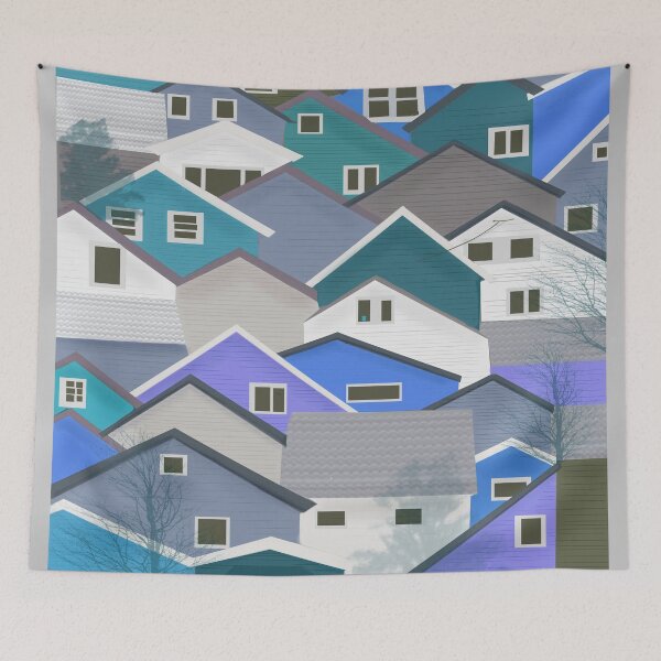 Item preview, Digital drawing of Roof tops in autumn blue colour palette designed and sold by Enrika.