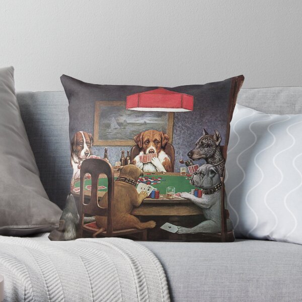 Dogs Playing Poker Throw Pillow
