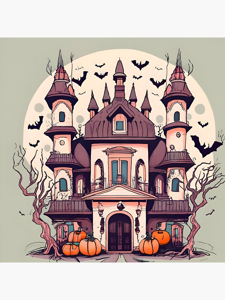 Thumbnail 3 of 3, Pin, Halloween Spooky Castle Drawing designed and sold by Patricks-Art.