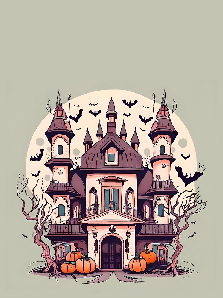 Thumbnail 5 of 5, Graphic T-Shirt, Halloween Spooky Castle Drawing designed and sold by Patricks-Art.