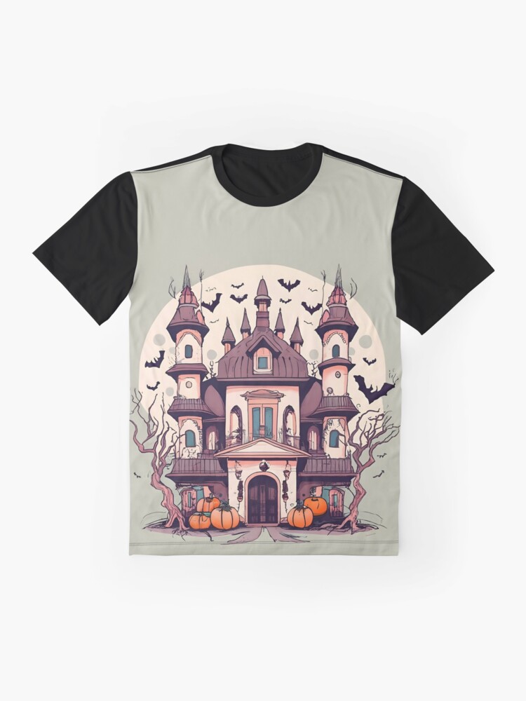 Thumbnail 4 of 5, Graphic T-Shirt, Halloween Spooky Castle Drawing designed and sold by Patricks-Art.