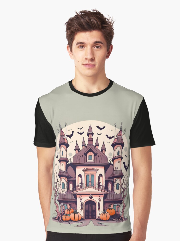 Thumbnail 1 of 5, Graphic T-Shirt, Halloween Spooky Castle Drawing designed and sold by Patricks-Art.