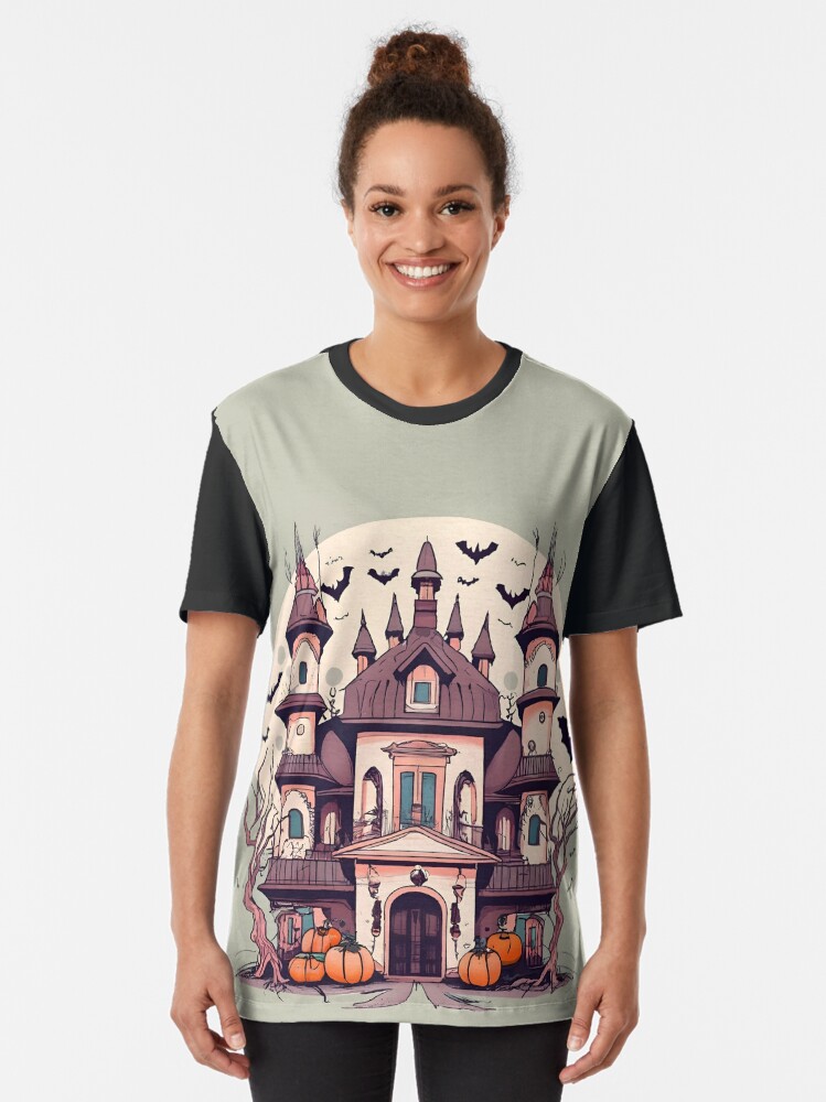 Thumbnail 2 of 5, Graphic T-Shirt, Halloween Spooky Castle Drawing designed and sold by Patricks-Art.