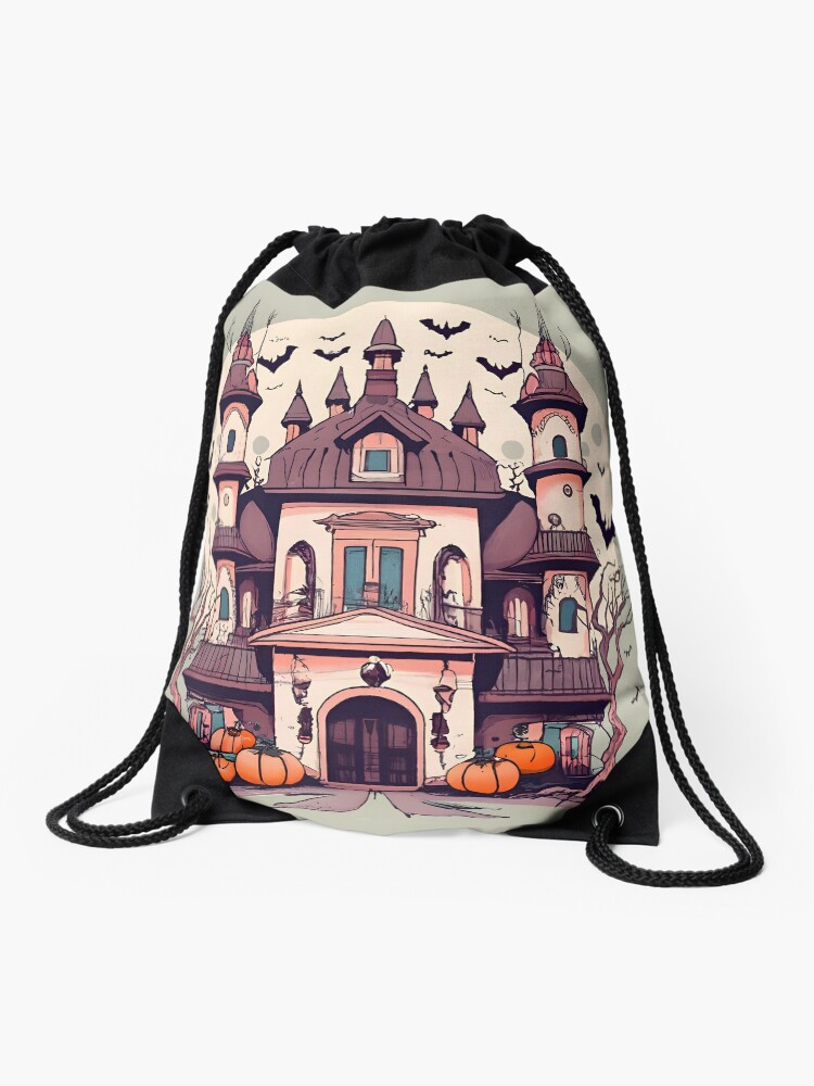 Thumbnail 1 of 3, Drawstring Bag, Halloween Spooky Castle Drawing designed and sold by Patricks-Art.