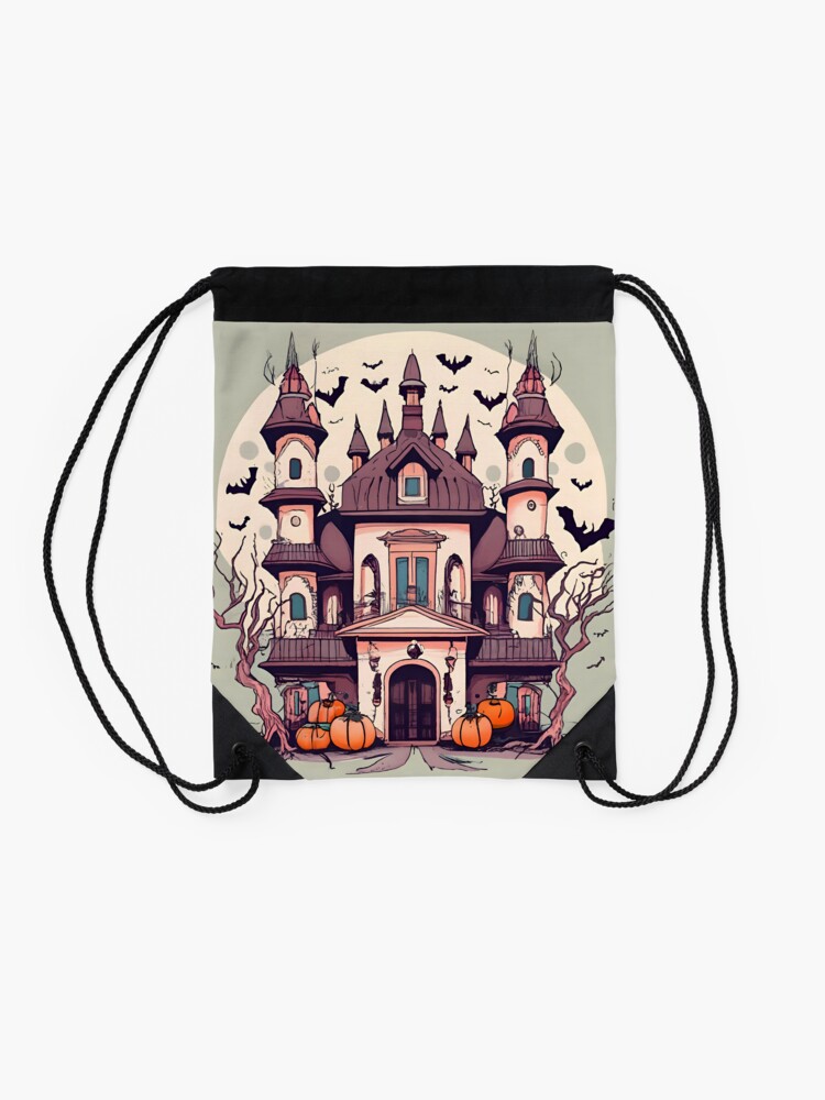 Thumbnail 2 of 3, Drawstring Bag, Halloween Spooky Castle Drawing designed and sold by Patricks-Art.