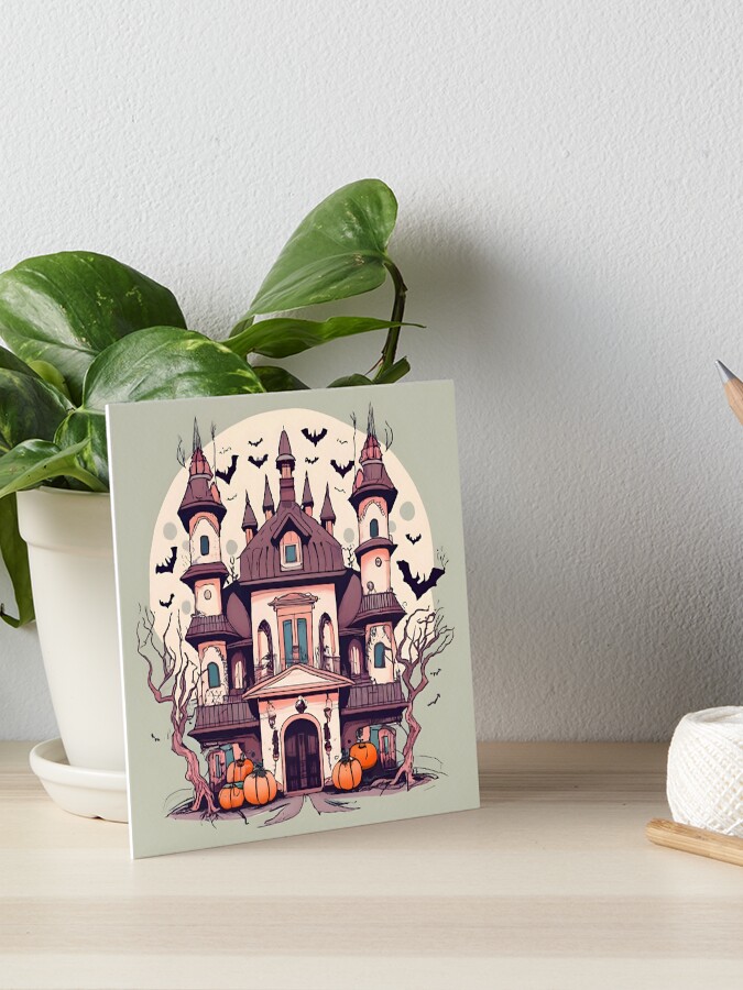 Thumbnail 1 of 2, Art Board Print, Halloween Spooky Castle Drawing designed and sold by Patricks-Art.