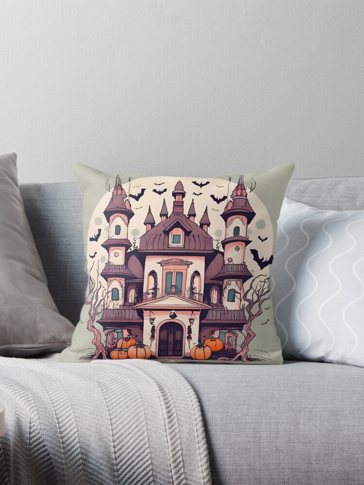 Thumbnail 1 of 4, Pillow, Halloween Spooky Castle Drawing designed and sold by Patricks-Art.