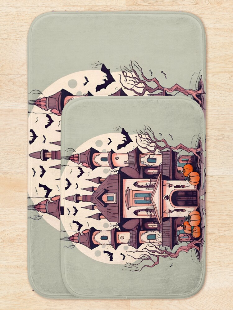 Thumbnail 5 of 6, Bath Mat, Halloween Spooky Castle Drawing designed and sold by Patricks-Art.