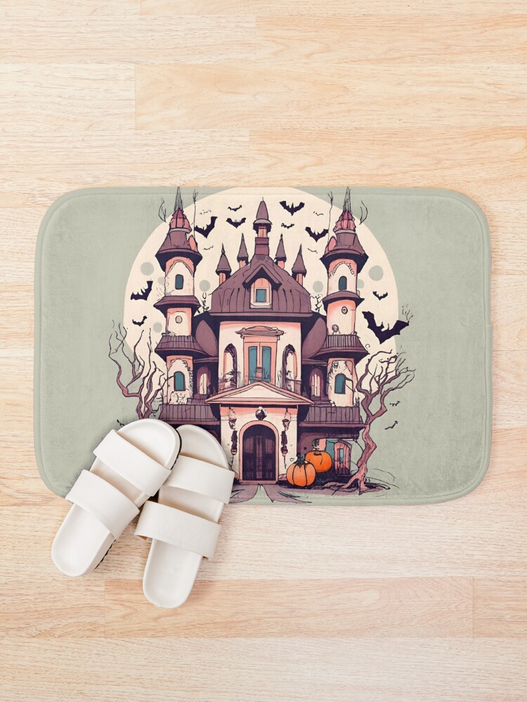 Thumbnail 1 of 6, Bath Mat, Halloween Spooky Castle Drawing designed and sold by Patricks-Art.