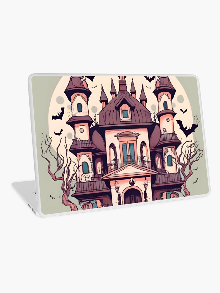 Thumbnail 1 of 2, Laptop Skin, Halloween Spooky Castle Drawing designed and sold by Patricks-Art.