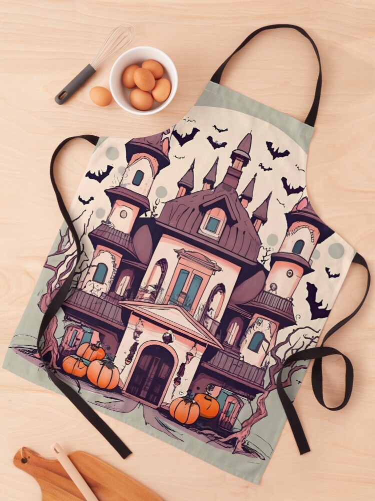 Thumbnail 1 of 6, Apron, Halloween Spooky Castle Drawing designed and sold by Patricks-Art.
