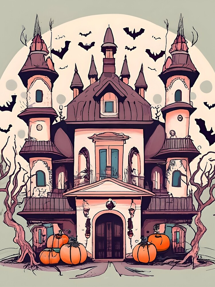 Thumbnail 3 of 3, Scarf, Halloween Spooky Castle Drawing designed and sold by Patricks-Art.
