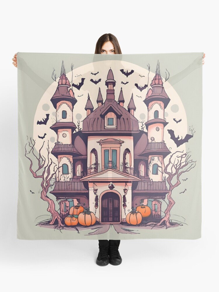 Thumbnail 1 of 3, Scarf, Halloween Spooky Castle Drawing designed and sold by Patricks-Art.