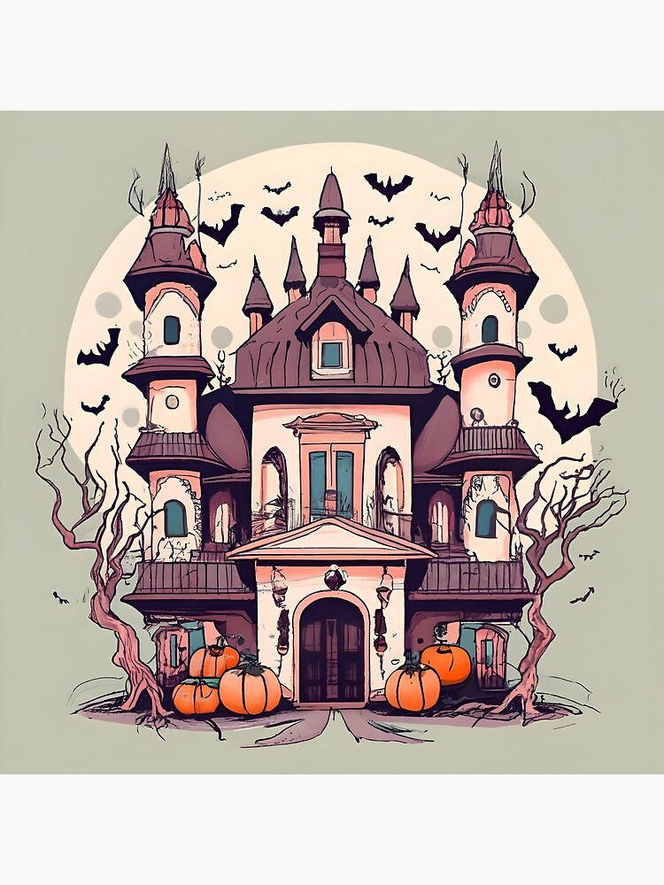 Thumbnail 2 of 2, Greeting Card, Halloween Spooky Castle Drawing designed and sold by Patricks-Art.