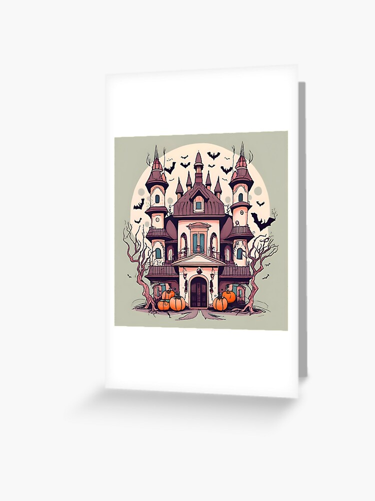 Thumbnail 1 of 2, Greeting Card, Halloween Spooky Castle Drawing designed and sold by Patricks-Art.