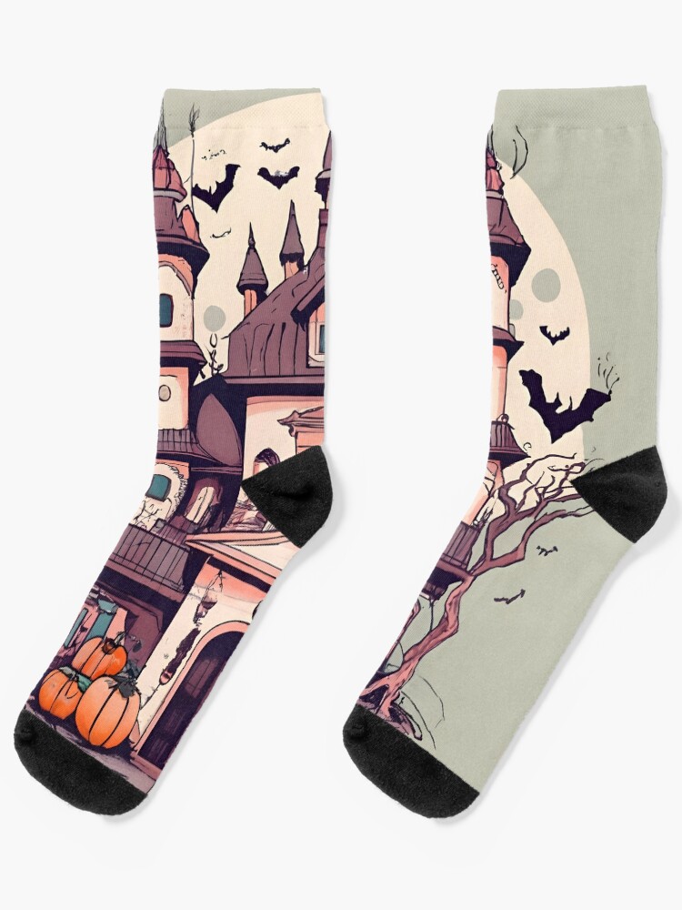 Thumbnail 1 of 5, Socks, Halloween Spooky Castle Drawing designed and sold by Patricks-Art.
