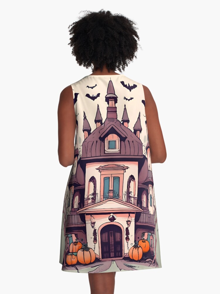 Thumbnail 3 of 4, A-Line Dress, Halloween Spooky Castle Drawing designed and sold by Patricks-Art.
