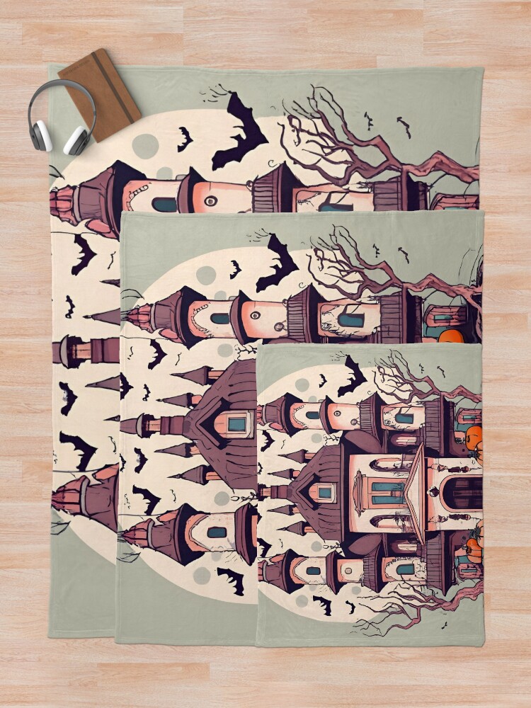 Thumbnail 5 of 6, Throw Blanket, Halloween Spooky Castle Drawing designed and sold by Patricks-Art.